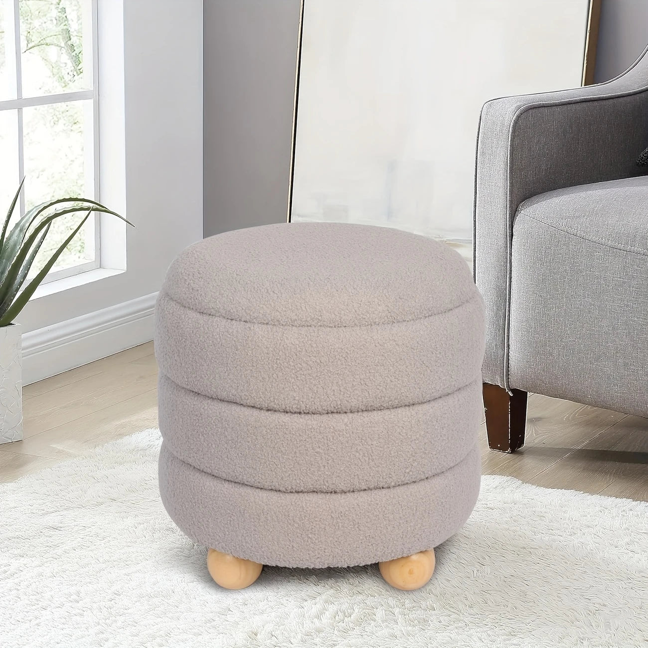 Plush Round Storage Ottoman