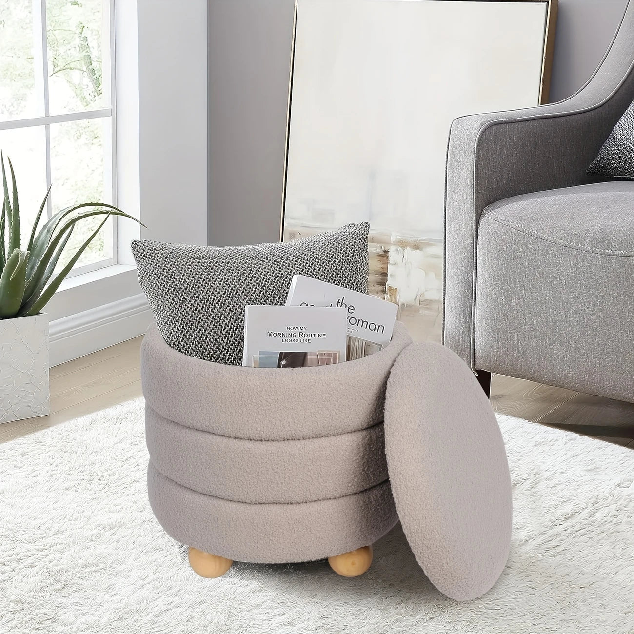 Plush Round Storage Ottoman