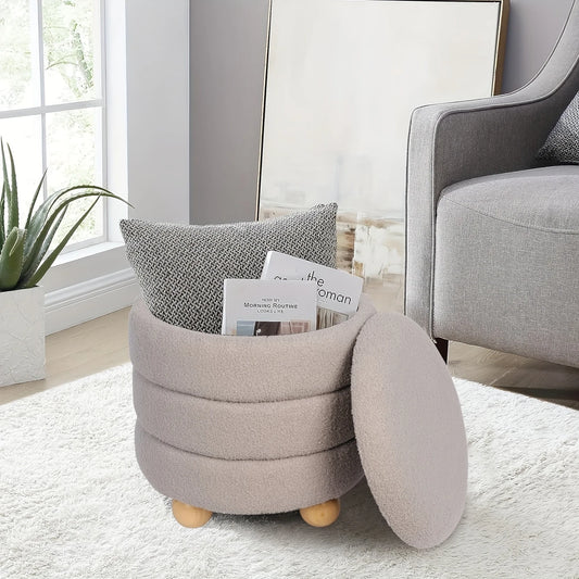 Plush Round Storage Ottoman